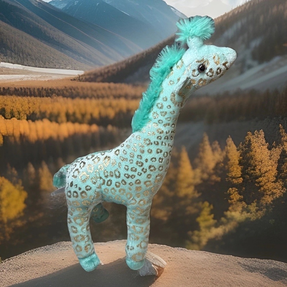 Aurora World Safari Aquamarine Gold Leopard Spot Giraffe  13"  Retired 2018 Rare